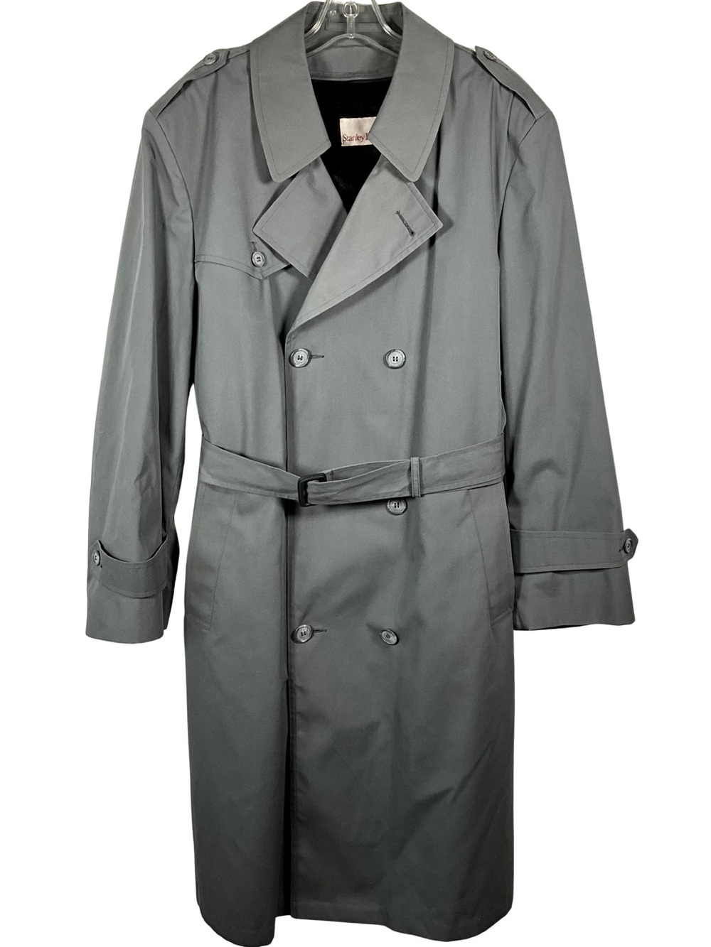 Stanley Blacker Trench Coat Size 44R Gray Belted Removable Faux Fur Lining USA